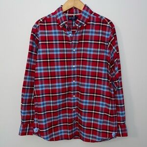 Daniel Cremieux Medium Button Down Shirt Red & Blue Plaid Brushed Cotton